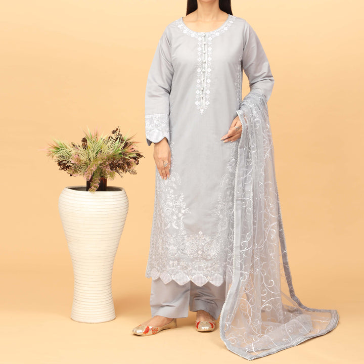 3PC Khaddi Net Embellished Suit PF4014