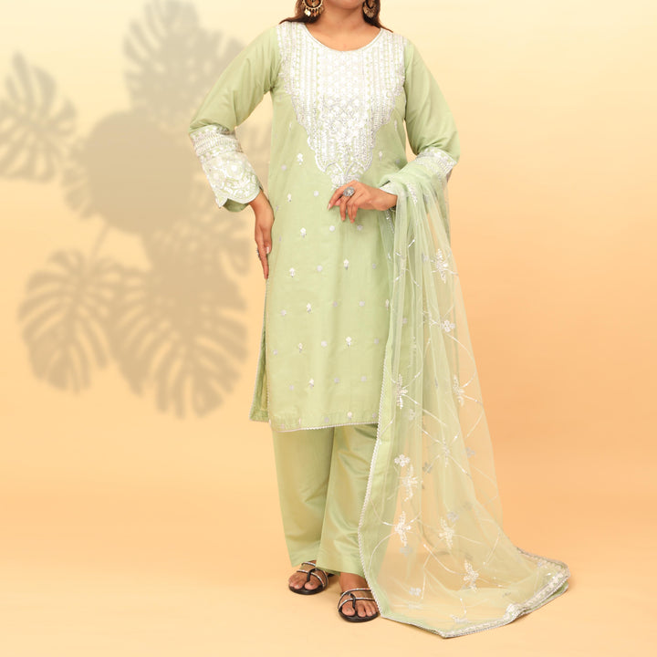 3PC- Embellished Khaddi Net Suit PF4015