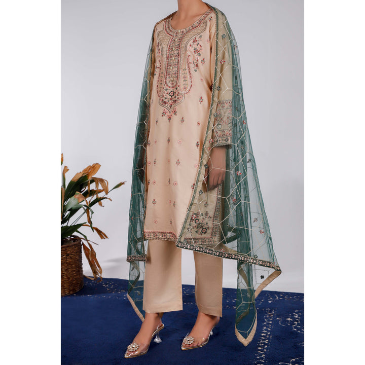 3PC- Embellished Khaddi Net Suit PF4016