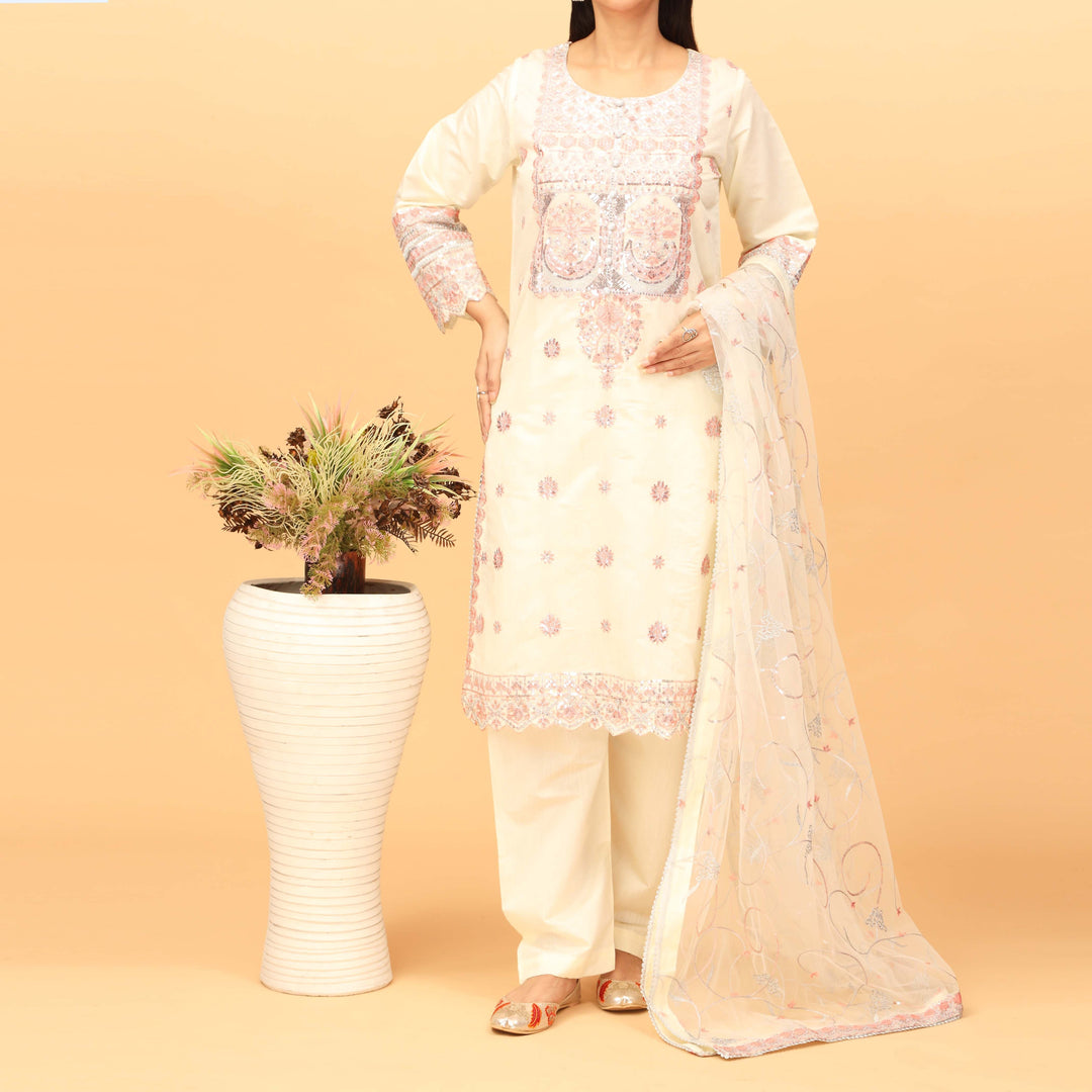 3PC Khaddi Net Embellished Suit PF4017