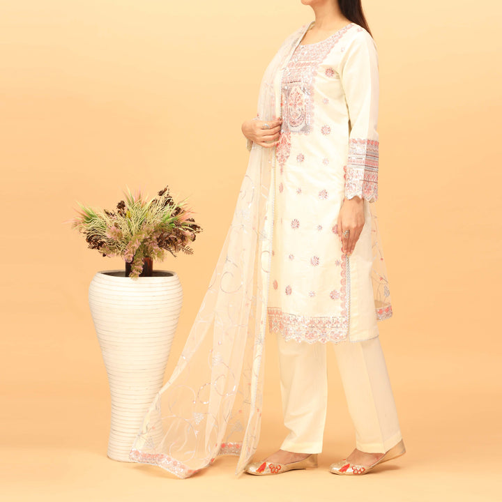 3PC Khaddi Net Embellished Suit PF4017