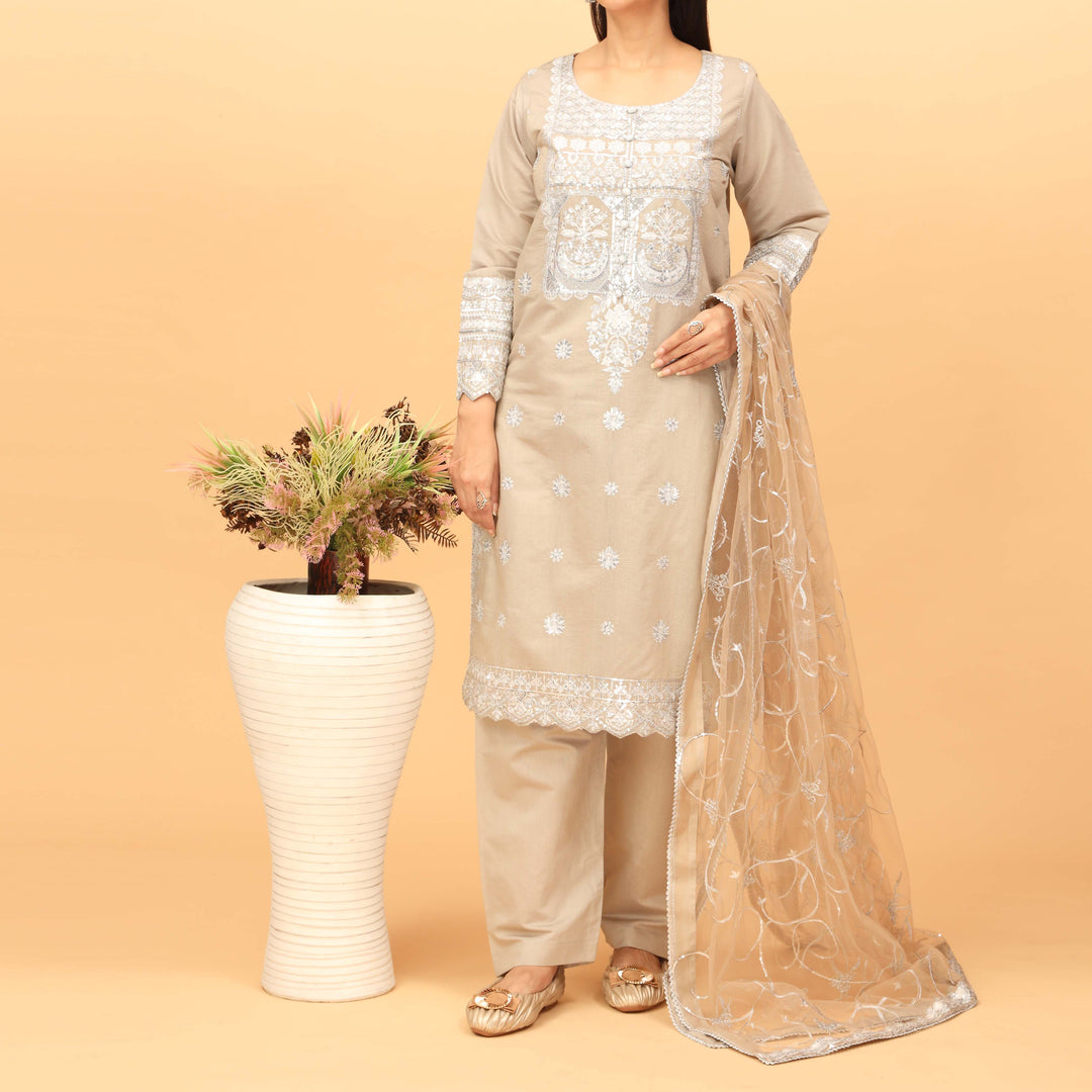 3PC Khaddi Net Embellished Suit PF4017