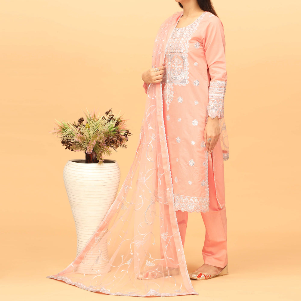 3PC Khaddi Net Embellished Suit PF4017