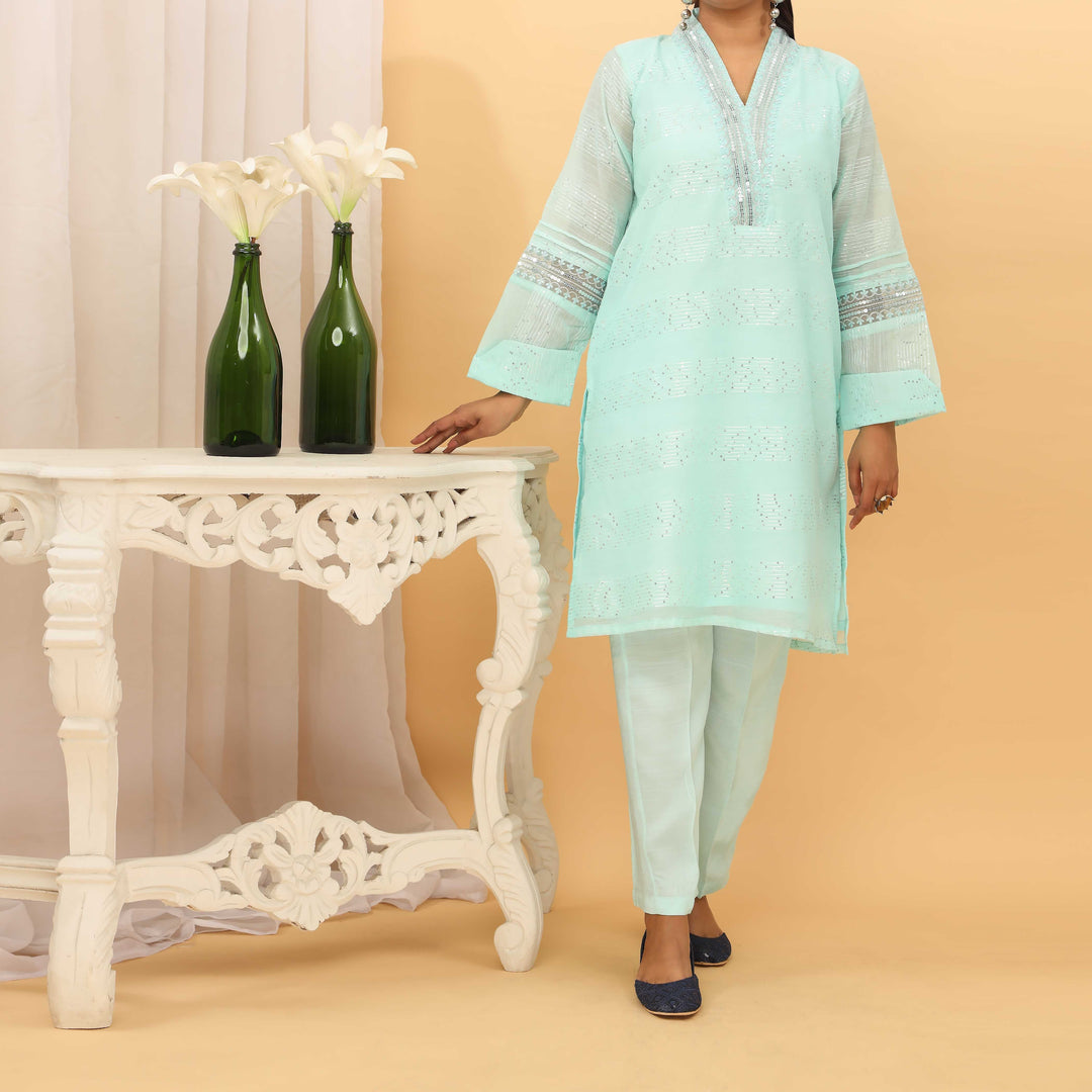 2PC- Sequins Weaved Paper Cotton Suit PF5000