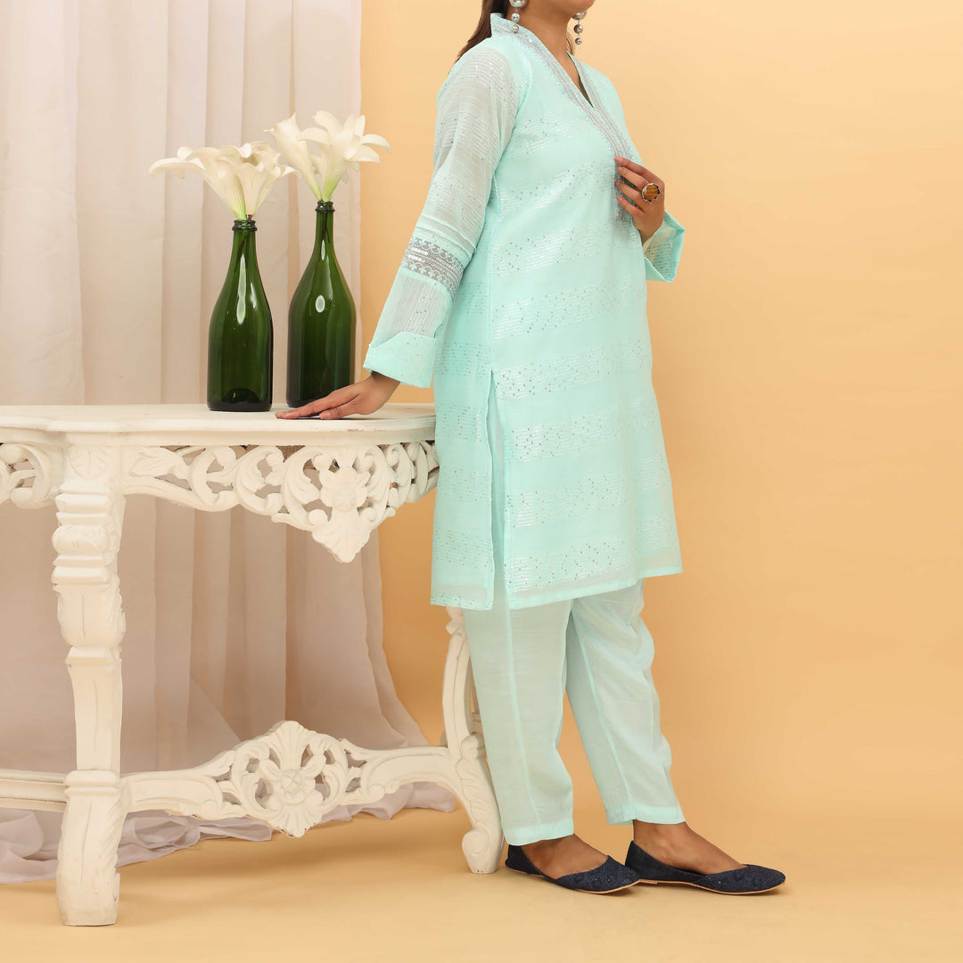 2PC- Sequins Weaved Paper Cotton Suit PF5000
