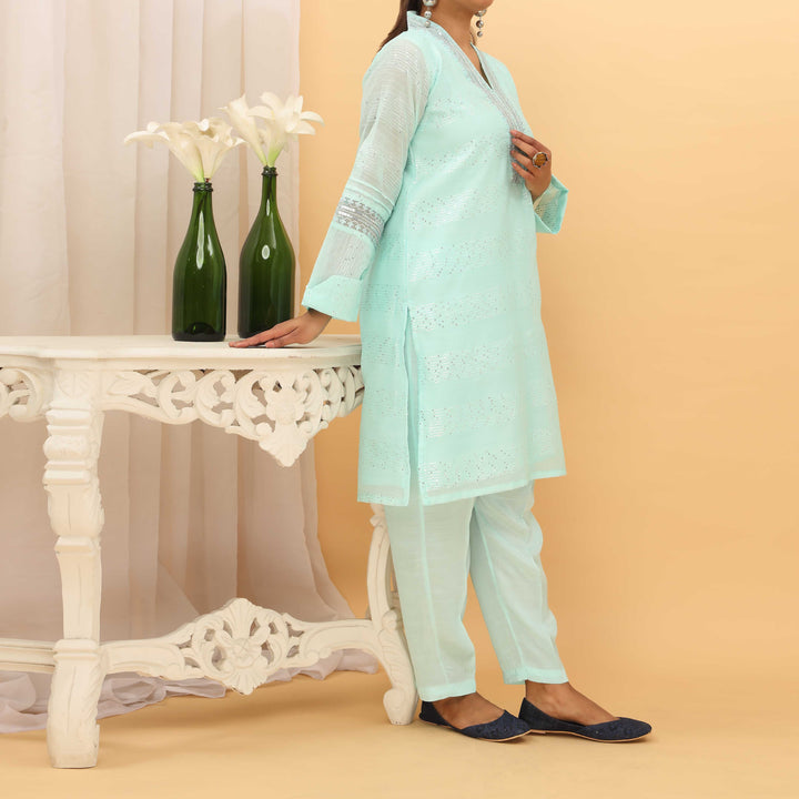 2PC- Sequins Weaved Paper Cotton Suit PF5000