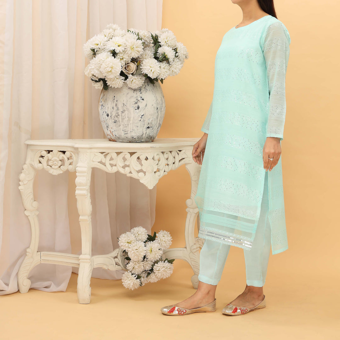 2PC- Sequins Weaved Paper Cotton Suit PF5001