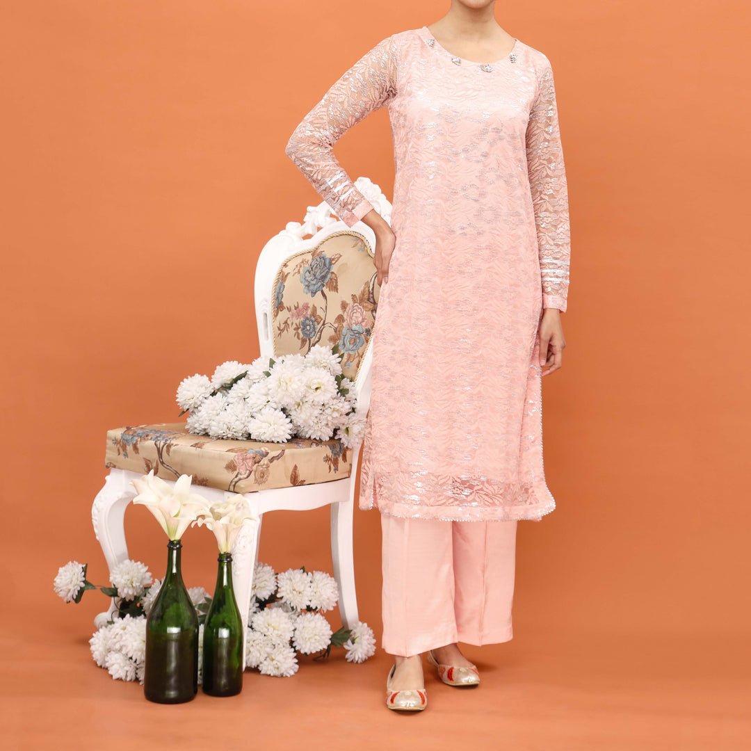 3PC- Embellsihed Net Co-ord Set PF5004