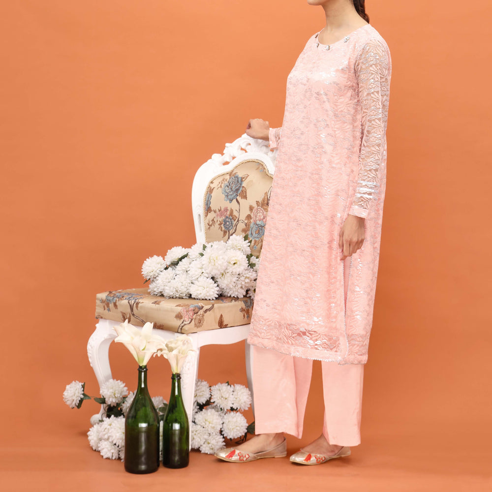 3PC- Embellsihed Net Co-ord Set PF5004