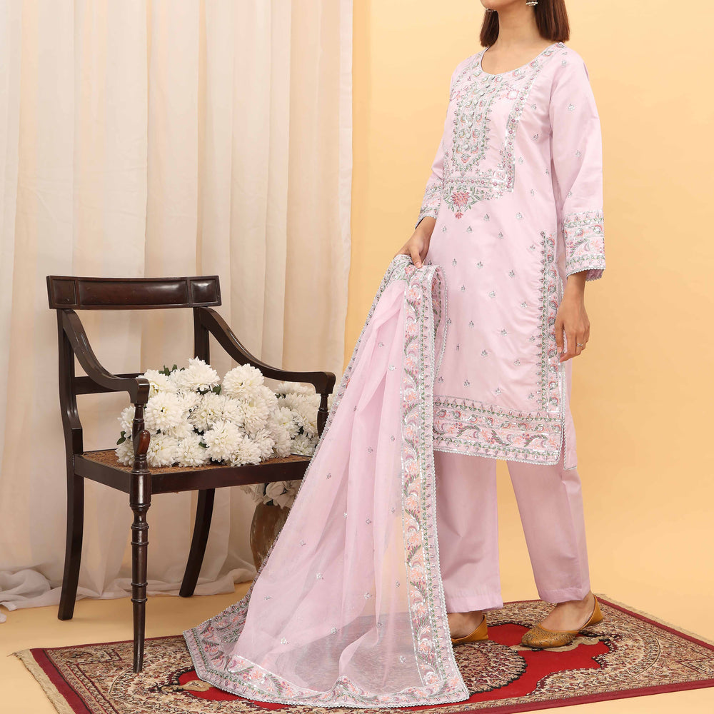 3PC- Embellished Khaddi Net Suit PF5010