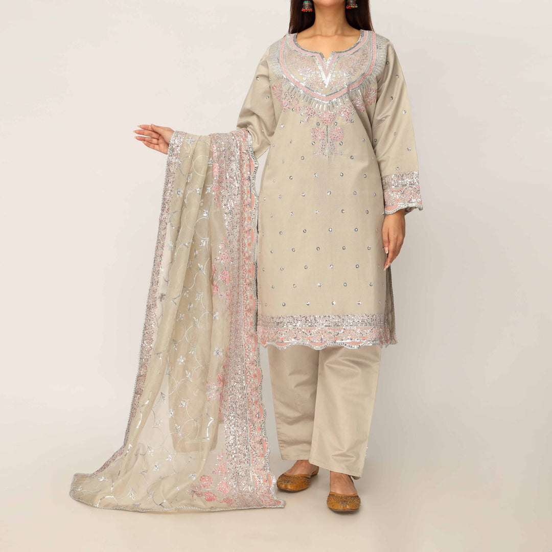 3PC- Khaddi Net Embellished Suit PF5017