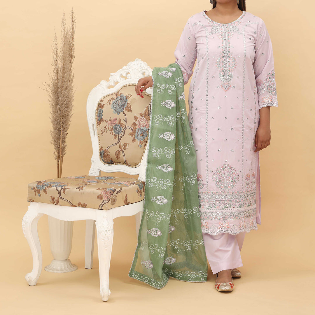 3PC- Embroidered Khadi Net Suit PF5022