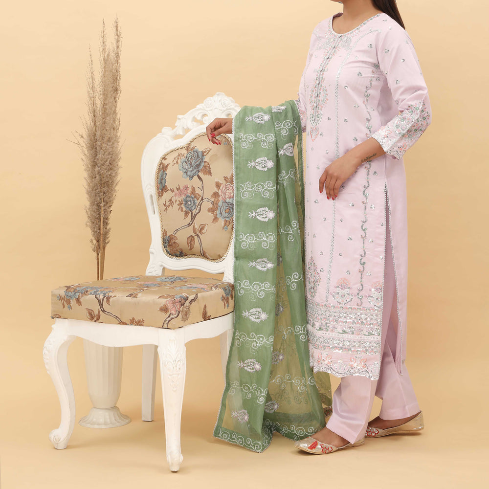 3PC- Embroidered Khadi Net Suit PF5022