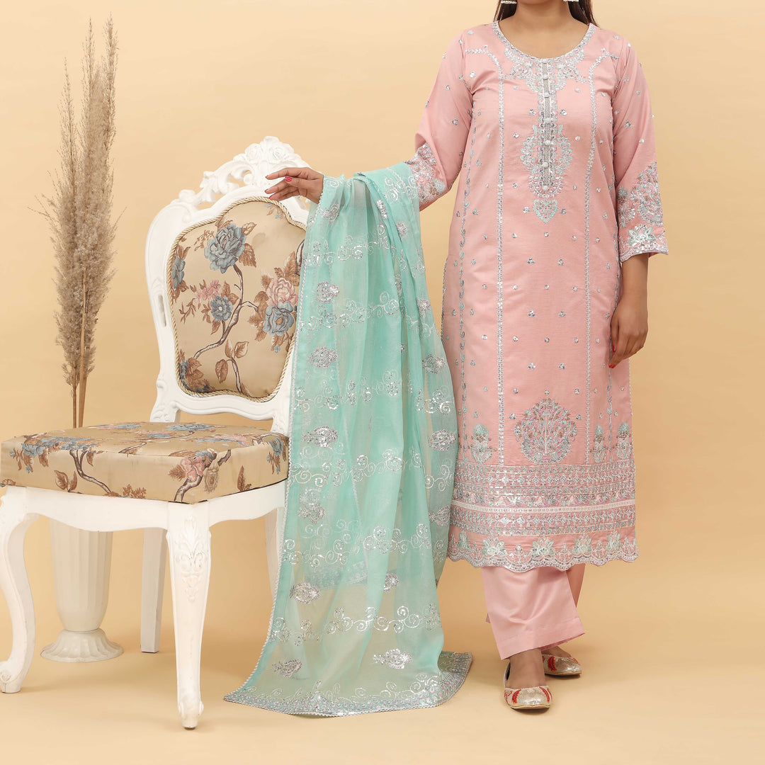 3PC- Embroidered Khadi Net Suit PF5023