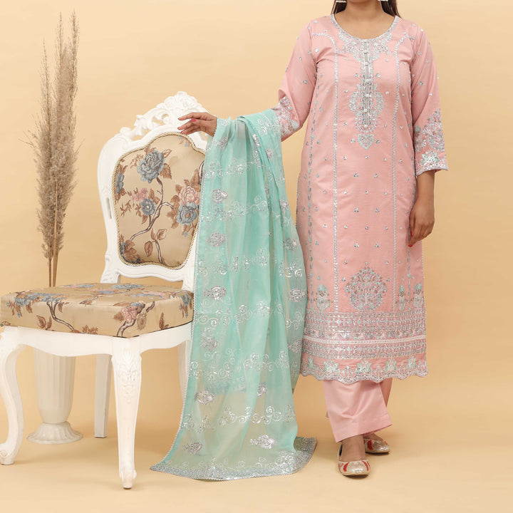 3PC- Embroidered Khadi Net Suit PF5023