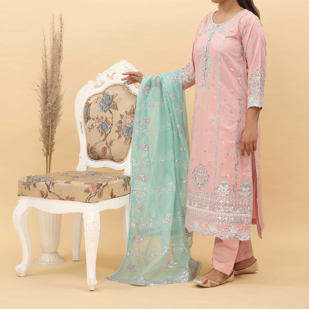 3PC- Embroidered Khadi Net Suit PF5023