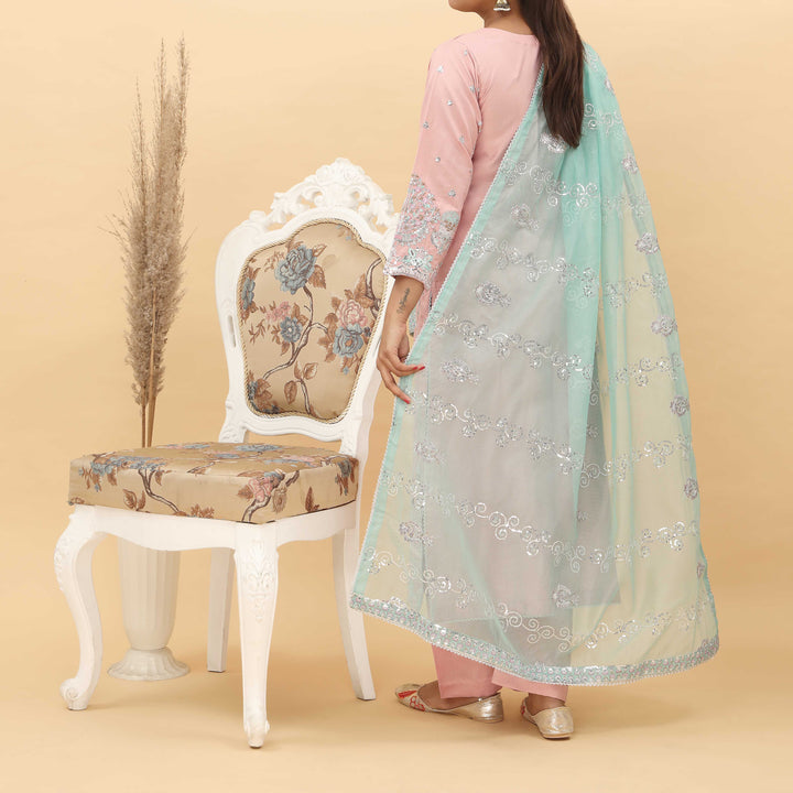 3PC- Embroidered Khadi Net Suit PF5023