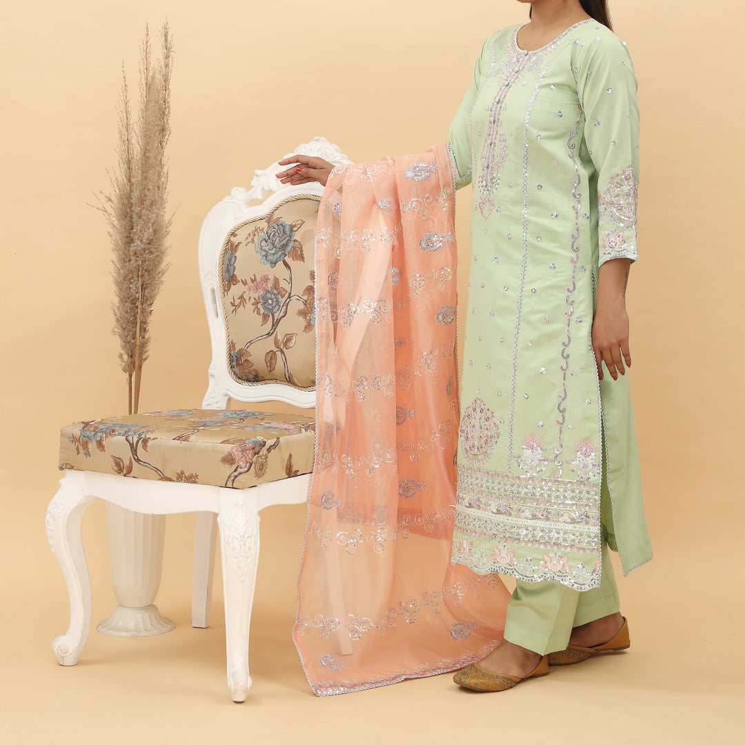 3PC- Embroidered Khadi Net Suit PF5024