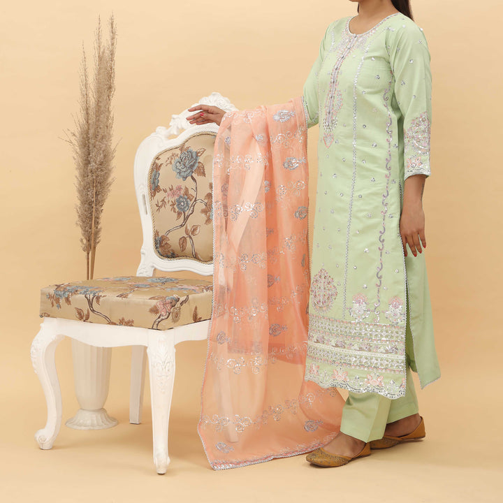 3PC- Embroidered Khadi Net Suit PF5024