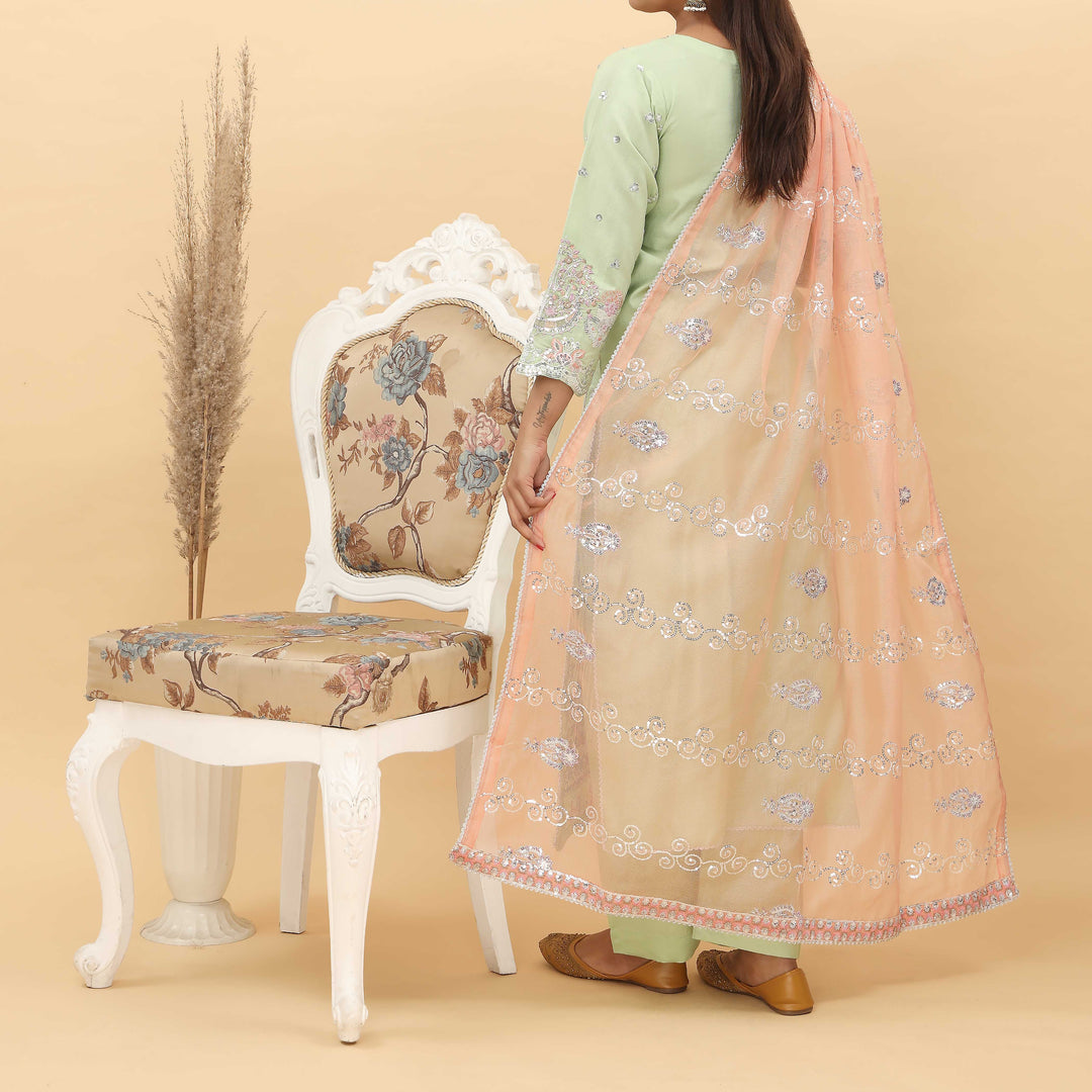 3PC- Embroidered Khadi Net Suit PF5024