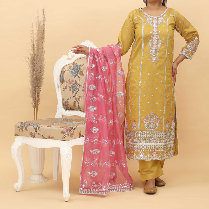 3PC- Embroidered Khadi Net Suit PF5025