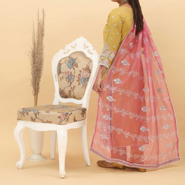 3PC- Embroidered Khadi Net Suit PF5025