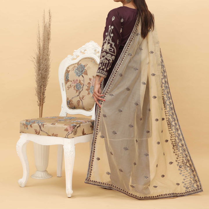 3PC- Embroidered Khadi Net Suit PF5026