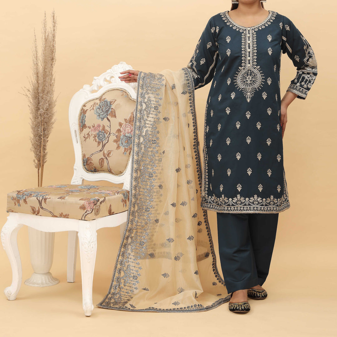 3PC- Embroidered Khadi Net Suit PF5027