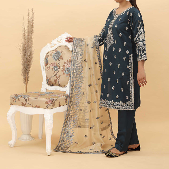 3PC- Embroidered Khadi Net Suit PF5027