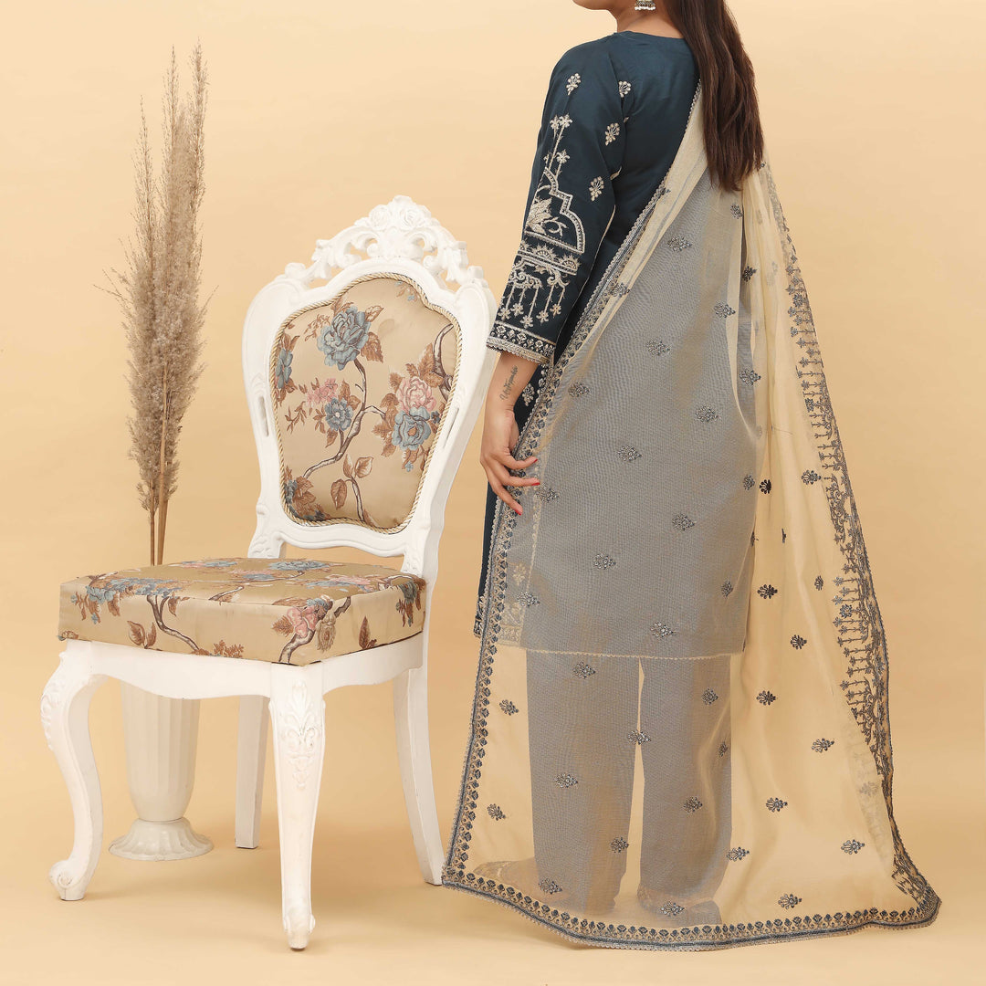 3PC- Embroidered Khadi Net Suit PF5027