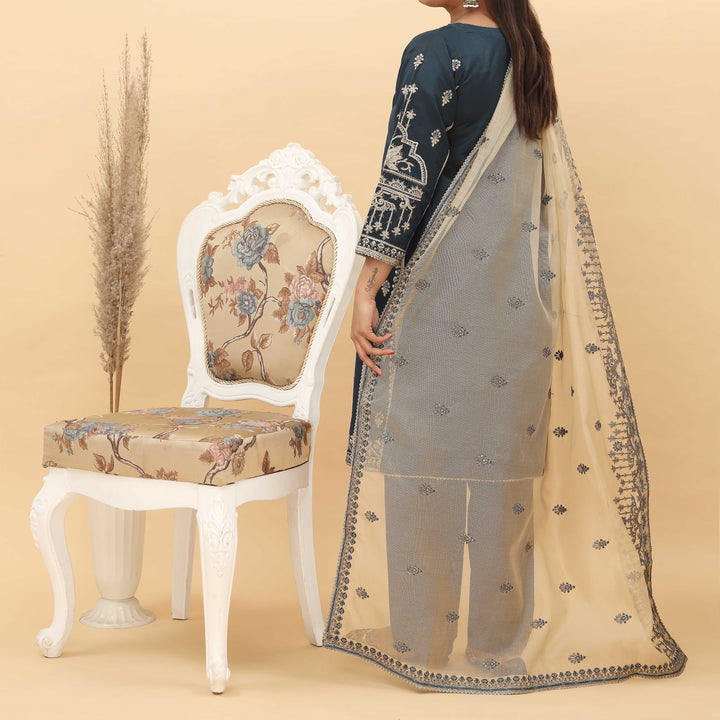 3PC- Embroidered Khadi Net Suit PF5027