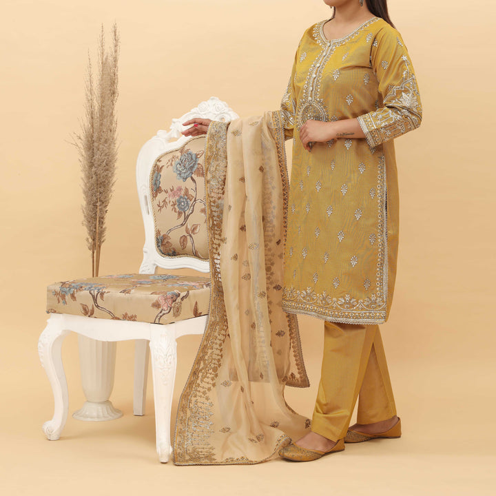 3PC- Embroidered Khadi Net Suit PF5028