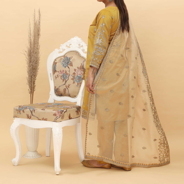 3PC- Embroidered Khadi Net Suit PF5028