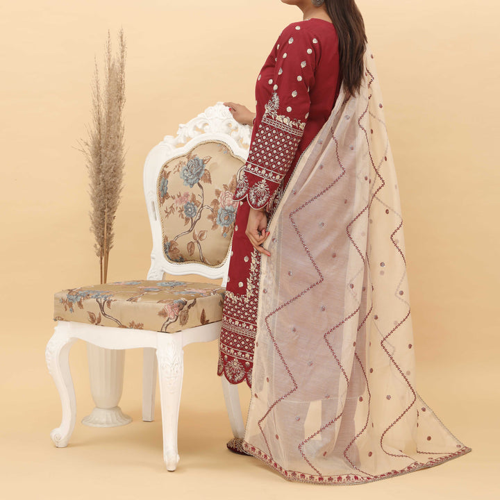 3PC- Embroidered Khadi Net Suit PF5038
