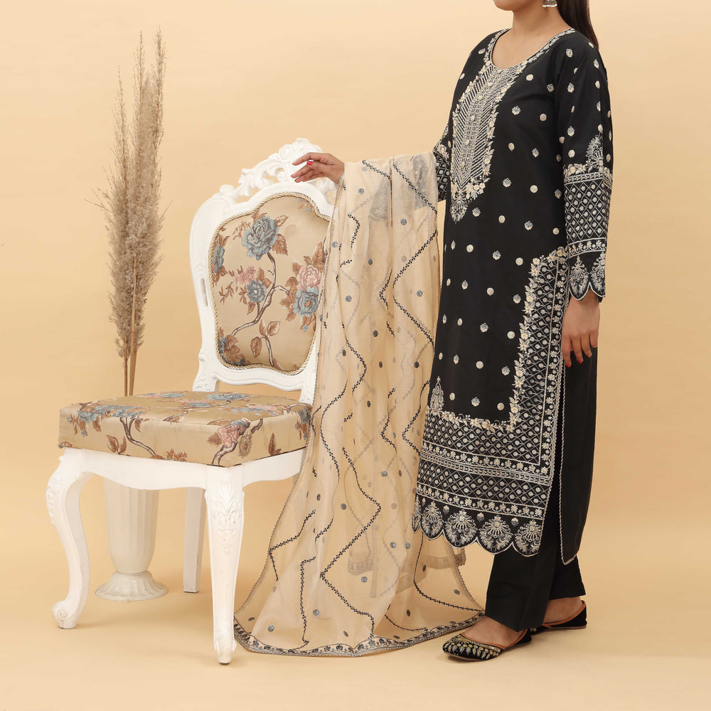 3PC- Embroidered Khadi Net Suit PF5039