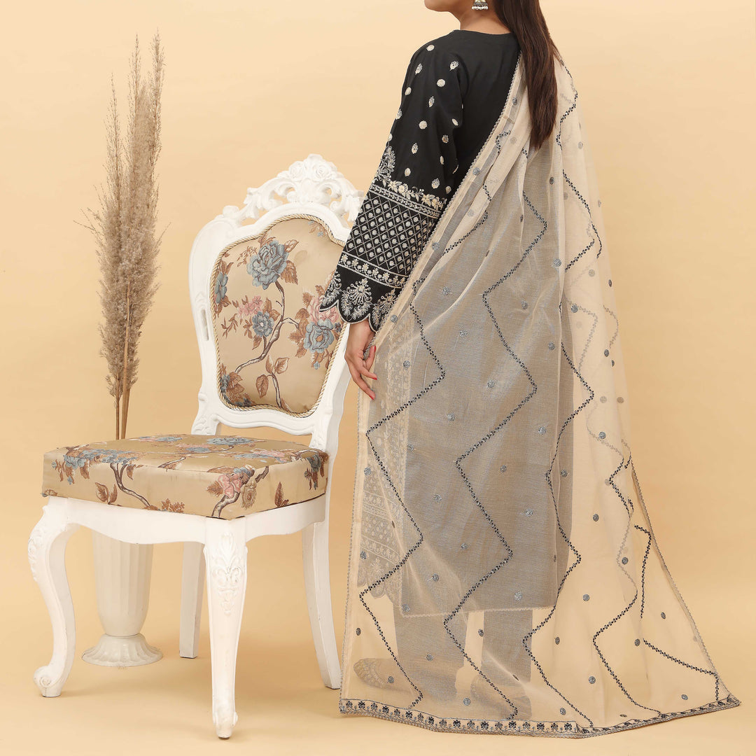 3PC- Embroidered Khadi Net Suit PF5039