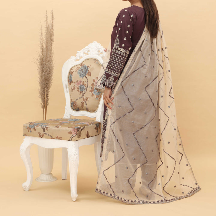 3PC- Embroidered Khadi Net Suit PF5040