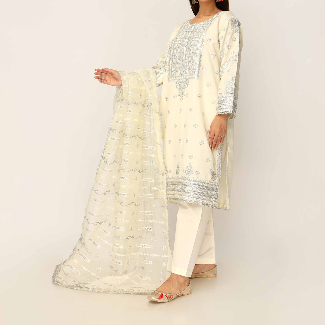 3PC- Khaddi Net Embellished Suit PF5045