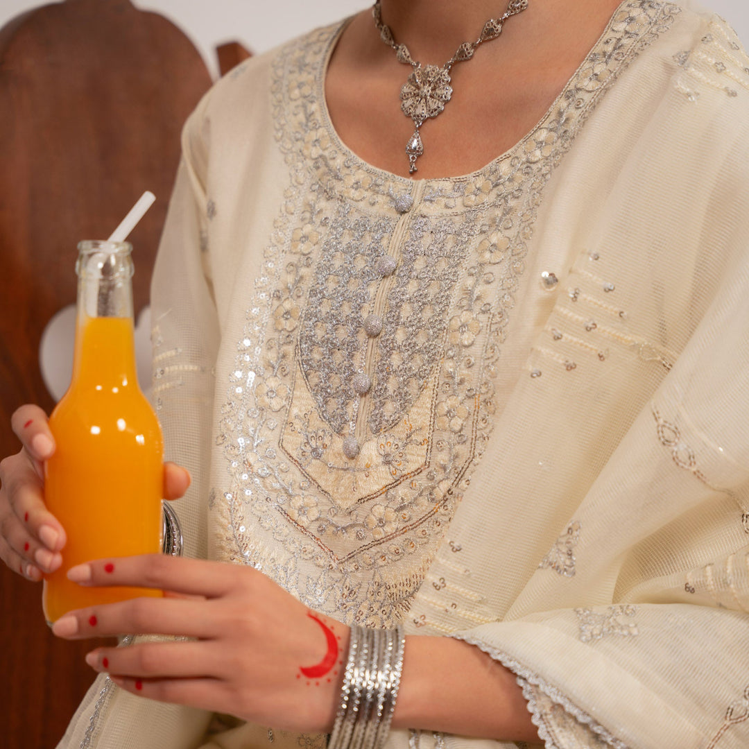 3PC- Embroiderd Khadi Net Suit PF5046