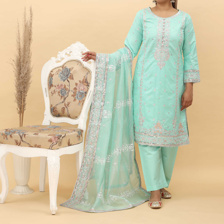 3PC- Embroidered Khadi Net Suit PF5058