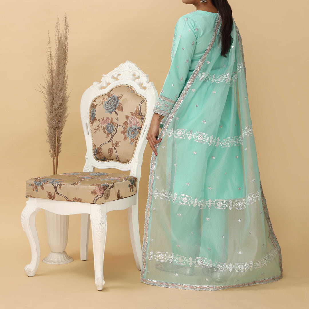 3PC- Embroidered Khadi Net Suit PF5058