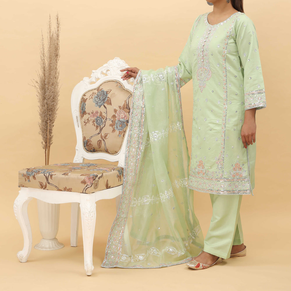 3PC- Embroidered Khadi Net Suit PF5059