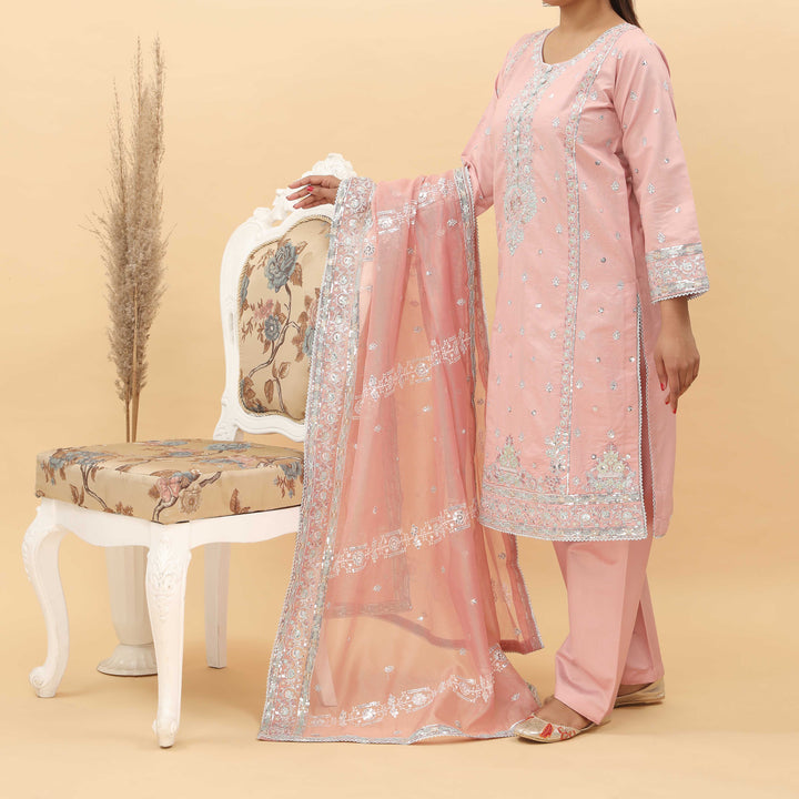 3PC- Embroidered Khadi Net Suit PF5060