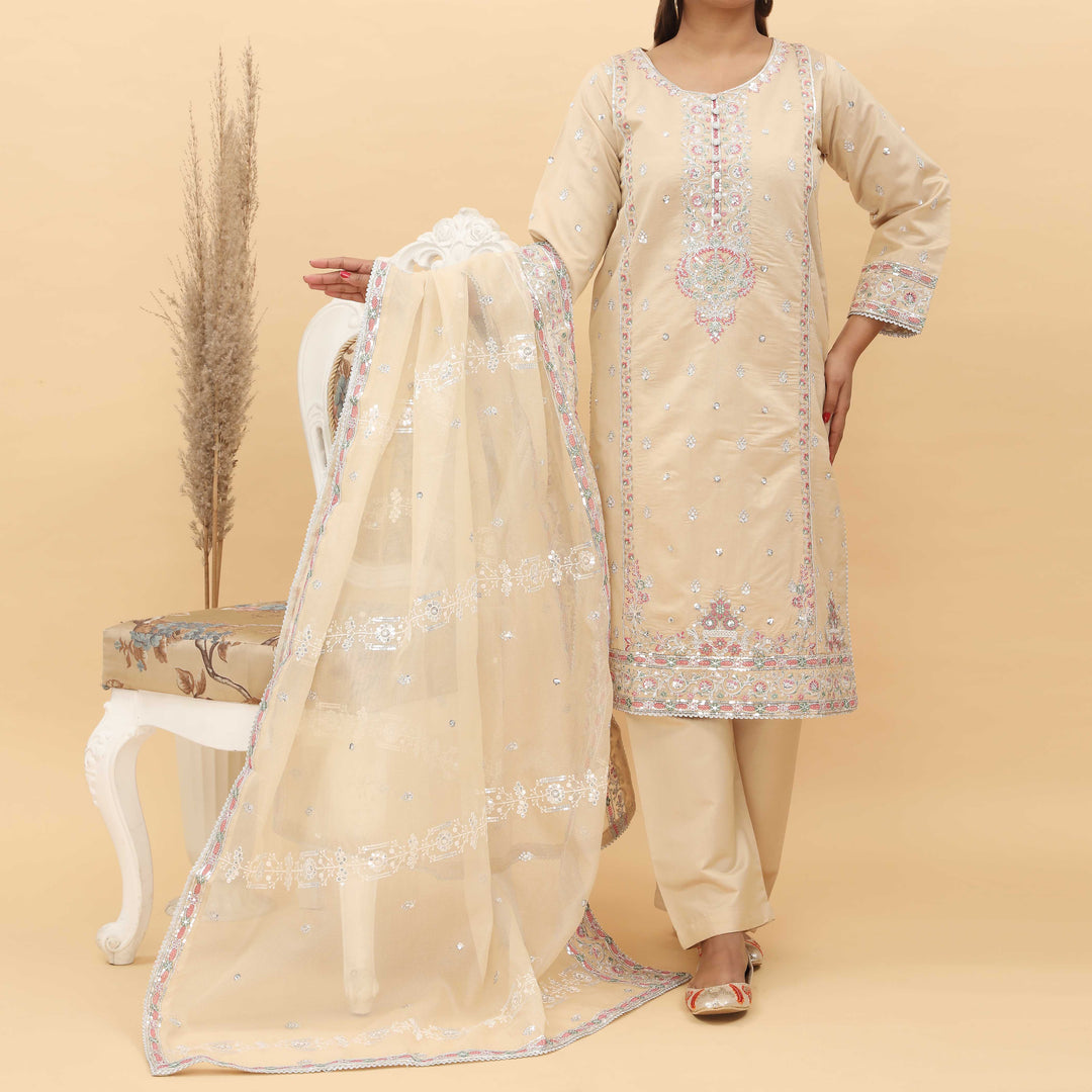 3PC- Embroidered Khadi Net Suit PF5061