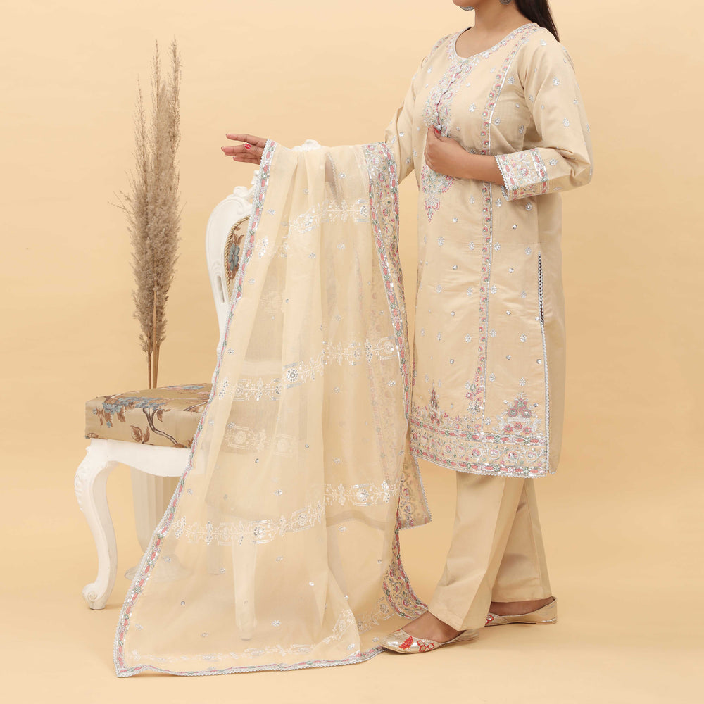 3PC- Embroidered Khadi Net Suit PF5061