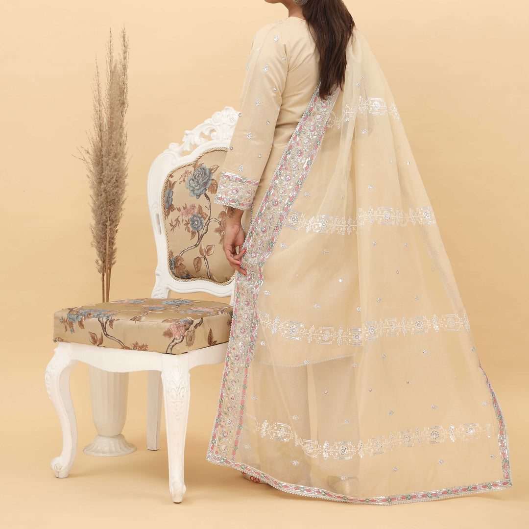 3PC- Embroidered Khadi Net Suit PF5061