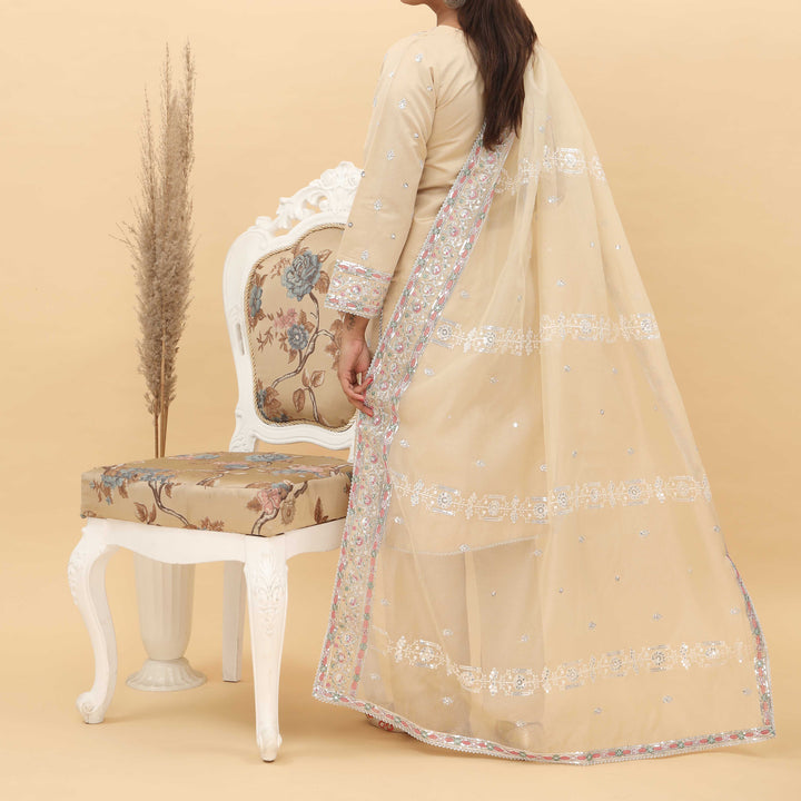 3PC- Embroidered Khadi Net Suit PF5061