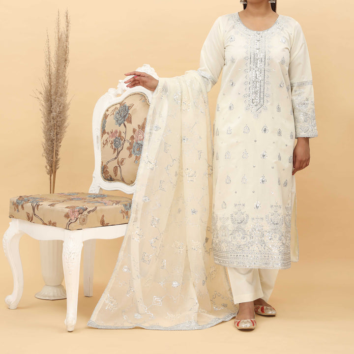 3PC- Embroidered Khadi Net Suit PF5075