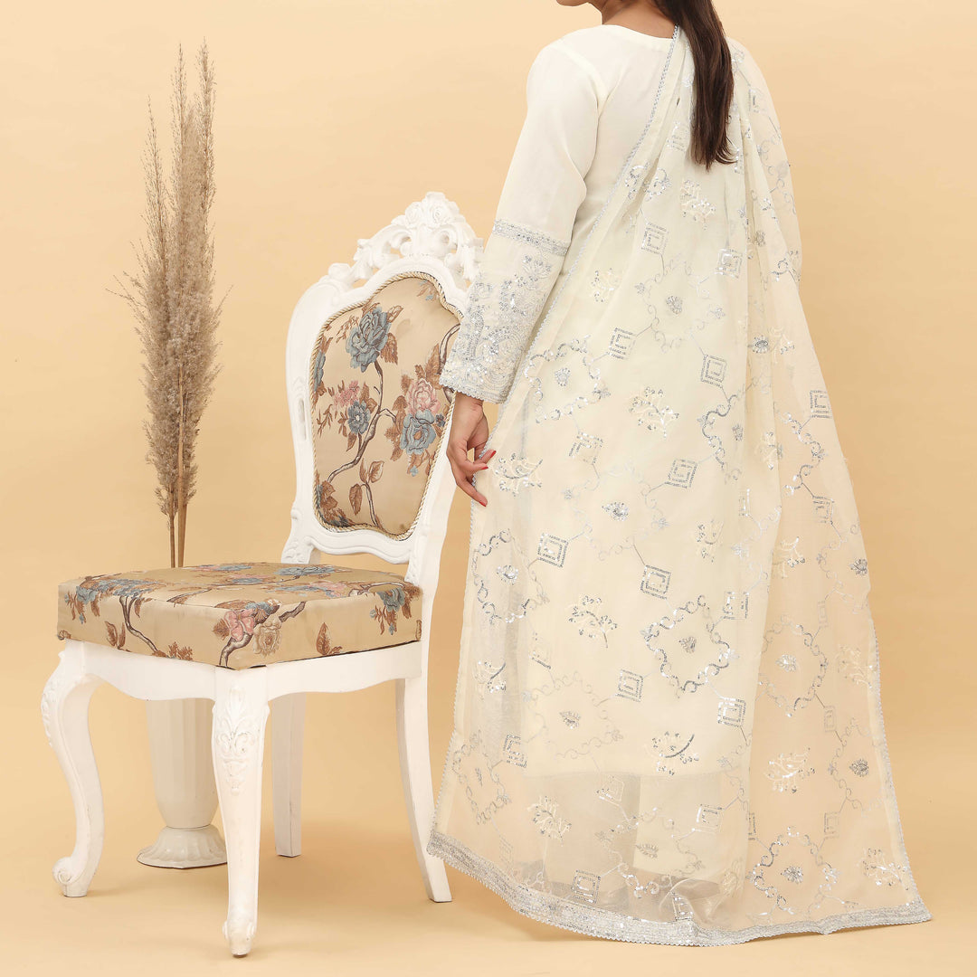 3PC- Embroidered Khadi Net Suit PF5075