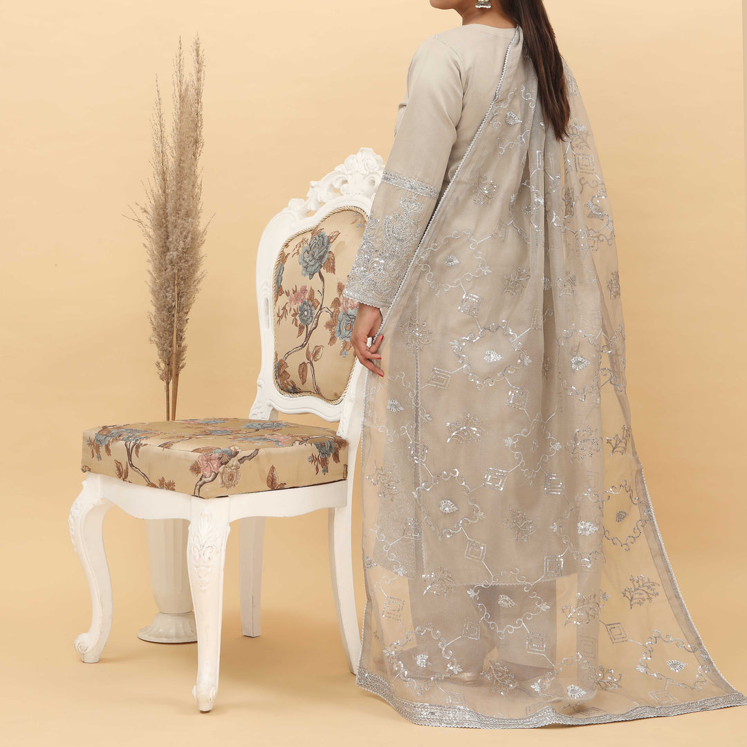 3PC- Embroidered Khadi Net Suit PF5076